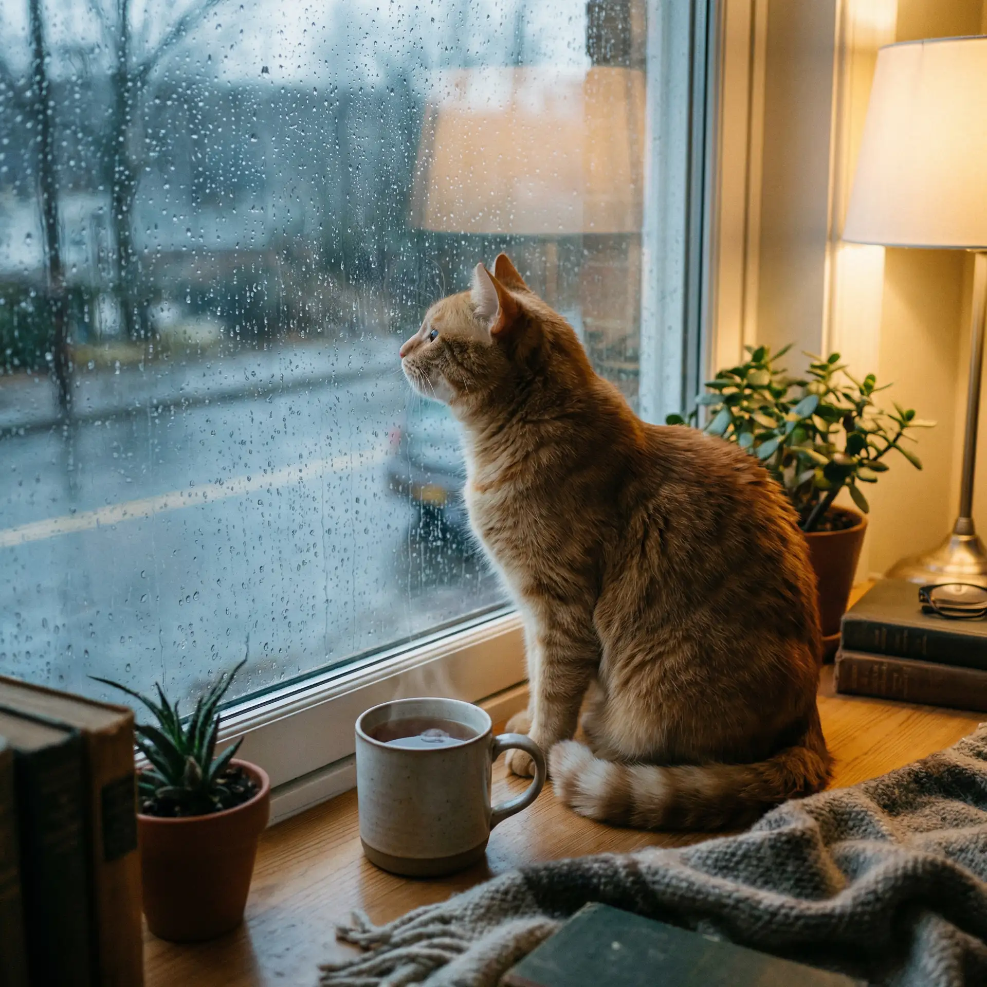 猫咪望着窗外的雨 - 歪歪漫画网站登录页面入口弹窗